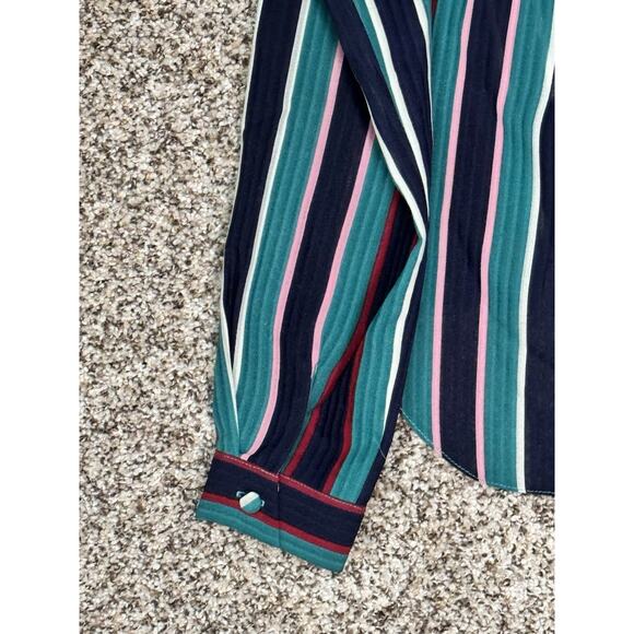 Revolve Lovers + Friends Sz S Parisian It Girl Wrap Blouse Retro Stripe Chic Top - Picture 4 of 8